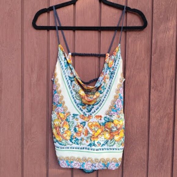 BY ANTHROPOLOGIE | Cowl Neck Open Back Spaghetti Strap Boho Y2K Crop Cami Top M - Picture 3 of 14